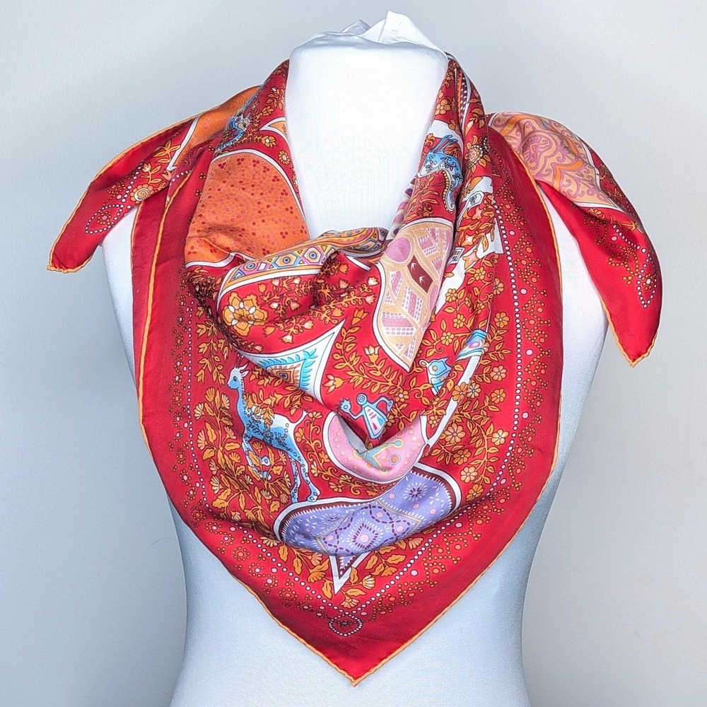 Hermes Hermès Paris L'Arbre de Vie Silk Scarf Wrap 90 cm by Christine‎ Henry Red